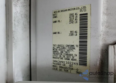 2012 Nissan Altima Base z USA, uszkodzony, nr VIN 1N4AL2AP4CC102249